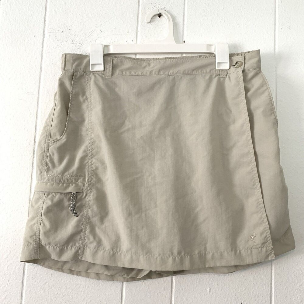 Columbia Womens Large Skort Skirt Shorts Khaki Nylon Athletic Fishing Pockets